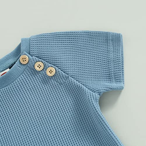 Toddler Baby Boy Girl Clothes Summer Waffle Knit Short Sleeve Buttons T-Shirt Elastic Waist Shorts Set 0-3T Outfits (Blue Waffle Knit, 0-6 Months) #TOP3
