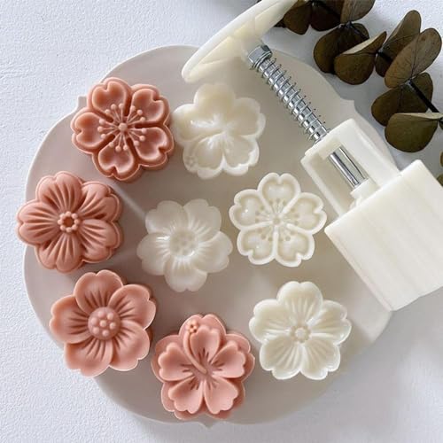 1 Mold with 4 Petals 30g Mooncake Mould Hand Press Cookie Stamps, Cherry Blossom Flower Stamps, Mid-Autumn Festival Pastry Tool Pie Making, Cookie Stamps (30g mooncake)