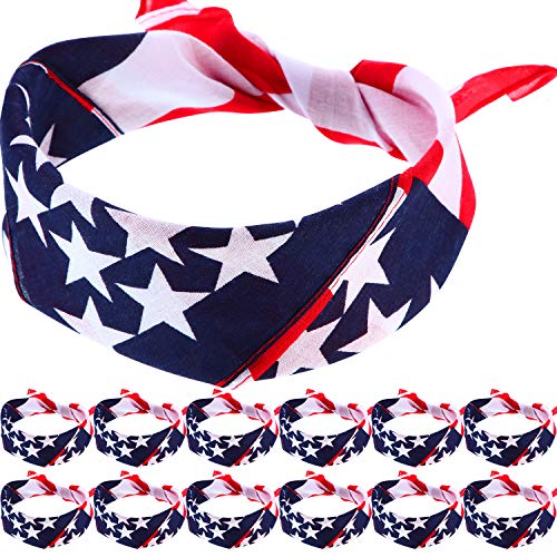 Poen 12 Pieces American Flag Bandanas, USA Bandanas, Patriotic Accessories Bandannas Decoration for Men and Women
