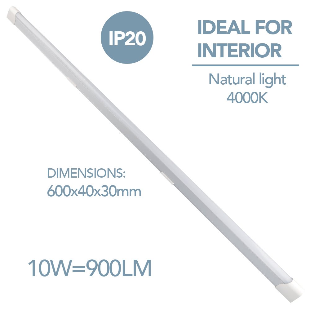 Electraline 65050 Barra Luminosa LED, Lampada Da Soffitto Parete 10W 900 Lumen Luce Naturale Base Di Alluminio 60 - Plafoniera Per Corridoio, Libreria, Camera Da Lettto, Bagno, Cucina