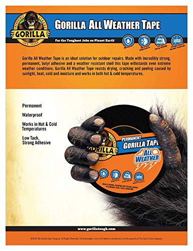 Image of Gorilla All Weather Duct Tape, Black, 1.88 inch x 25 yd - UV and Temperature Resistant Waterproof Tape for Outdoor Repairs (Pack of 4)