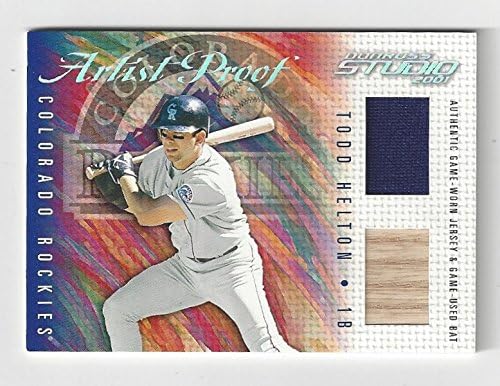 Todd Helton "Artist Proof" Serial Numbered #14/25 Authentic Game Used Jersey & Bat Collectible Relic Baseball Card - 2001 Donruss Studio Baseball Card #MS-17 (Colorado Rockies) Free Shipping