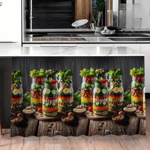 Image of Kitchen Curtains for Sink | Premium Printed Under-Sink Skirt for Kitchen Counter | Washable & Dustproof Rod Pocket Curtain | Home & Cooking Theme Decor (150cm x 70cm) (Jaar)