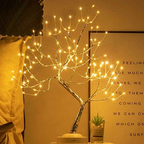 LED Bonsai Tree Light Artificial Lighted Tree, Battery and USB Operated, 6 Hrs Timer, Adjustable Branches (Warm White Glow Silver Branch)