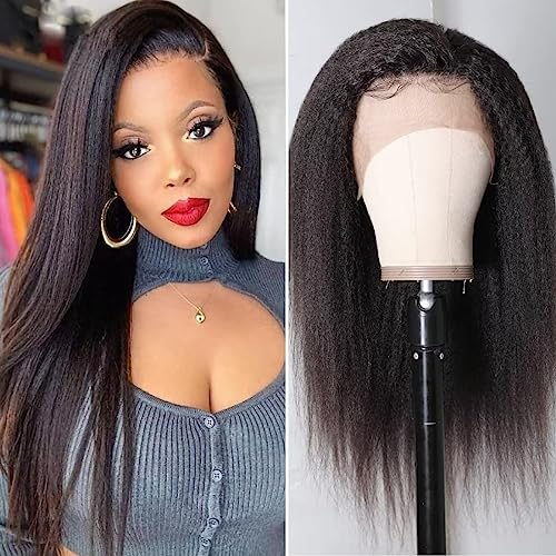 Human Hair Wig For Women Yaki Straight Human Hair Glueless Wig 13x6 HD Lace Front Wigs Human Hair Pre Plucked With Baby Hair 180% Brazilian Real Human Hair Lace Frontal Yaki Wig 16 Inch