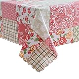 LIBERECOO Square Vinyl Tablecloth 52 x 52 Inch Waterproof Art Flowers Table Cloth Stain-Resistant Sc