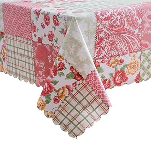 Liberecoo Square Vinyl Tablecloth 52 X 52 Inch Waterproof Art Flowers Table Cloth Stain-Resistant Scallop Edged Plastic Table Cover #TOP20