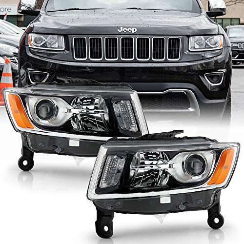 ACANII - For [Halogen Model] 2014-2016 Jeep Grand Cherokee Chrome Housing Headlights Headlamps Assembly Pair Left+Right