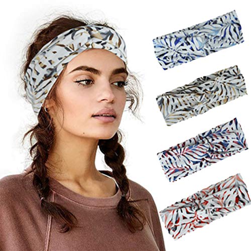 Relbcy Boho Criss Cross Headbands Green Yoga Hair Bands Elastic Sweat Head Wraps for Women and Girls (pack of 4) (Type B)