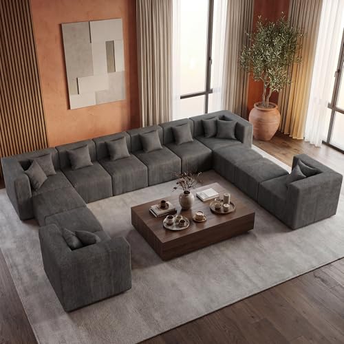 Image of MONVANE Modular Sectional Sofa, Oversized 12 Seat Convertible U Shaped Couch with Ottoman, Comfy Chenille Cloud Couch with Deep Seat, Sectional Couches for Living Room, No Assembly Required, Grey
