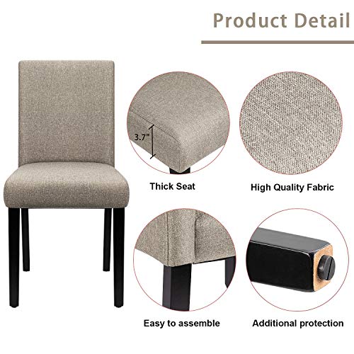 Furniwell Dining Chairs Fabric Upholstered Parson Urban Style Kitchen Side Padded Chair with Solid Wood Legs Set of 4 (Beige)