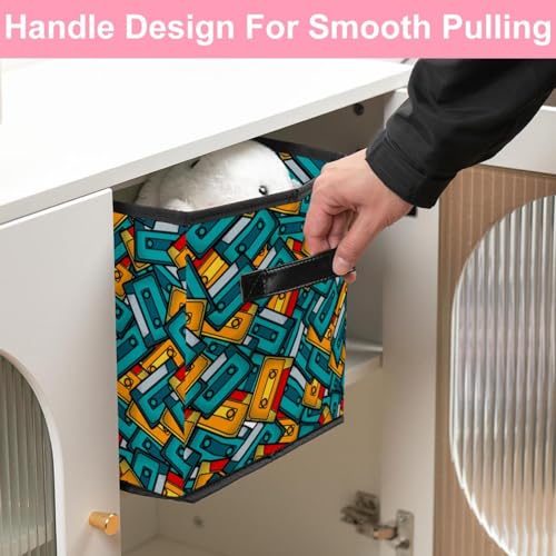 Boîte de rangement pliable motif Pop Art sans couture à poignées