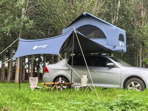 UNISTRENGH Car Roof Top Tent Overland Water Inflatable Waterproof Rooftop Tent for 2-3 Person SUV Jeep Bronco Off-Road Vehicle Soft Cover Multifunctional Camping (Grey (with 90° Awning))
