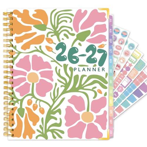 GuassLee 2026-2027 A5 Planner – Weekly & Monthly Planner Organizer Jul 2026 - Jun 2027, Abstract Floral Daily Agenda Planning Book with Hardcover, Pocket, Stickers & Tabs for Women Students Office