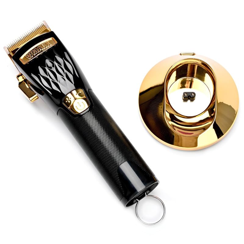 Image of WMARK Ultra Premium Professional 5 Speed Setting Hair Clipper Digital Display 440C 9CR18 Blade Powerful Magnetic Motor 8 Guide Comb Taper Lever Adjustment Charging Pod & Stand Runtime 240 mn, Model 19