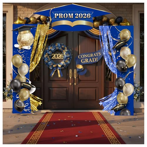 Set de fondo decorativo graduación 2026 azul y dorado
