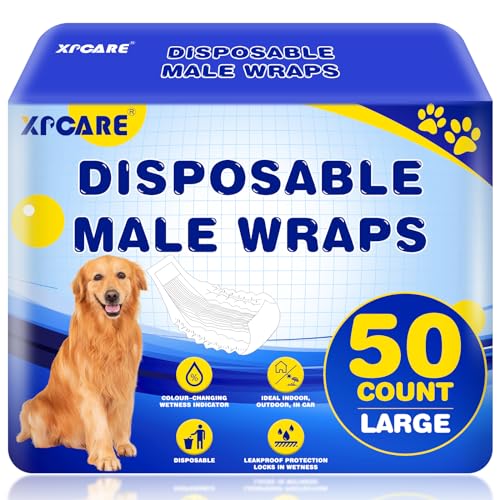 Image of XPCARE 50 Count Disposable Dog Diapers Male with Wetness Indicator(Large) | Dog Belly Band Belly Bands for Male Dogs Male Dog Wraps,Super Absorbent Leak-Proof Fit for Incontinence Marking