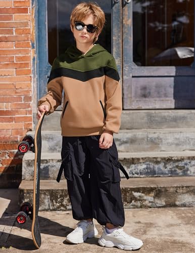 Arshiner Boy's Color Block Pullover Fleece Hoodie Long Sleeve Casual Sweatshirt with Pocket Age 3-12 Years4