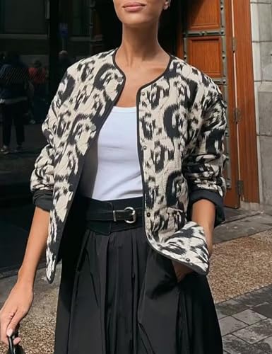 Yimoon Women's Cropped Quilted Puffer Jacket Floral Print Lightweight Padded Coat Vintage Button Down Puffy Outwear3