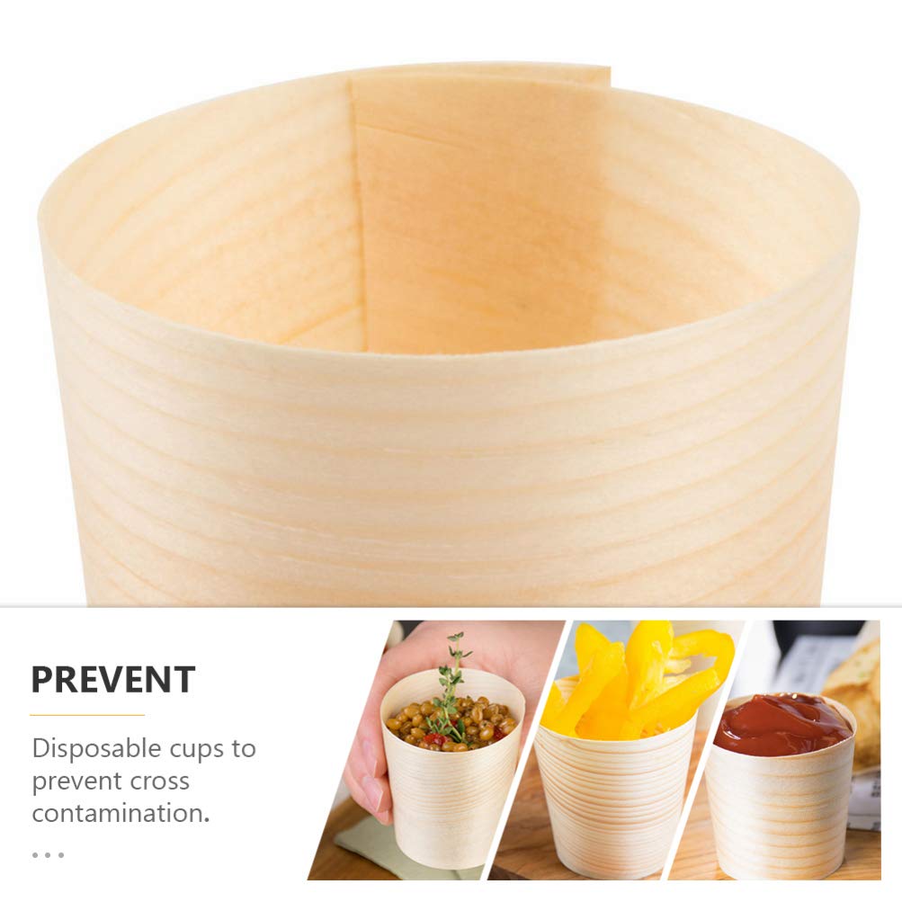 DOITOOL 20Pcs Wooden Cups Disposable Portable Cup Outdoor Cup Coffee Mug Drinking Water Cup Dessert Dipping Bowls for Parties 4. 5CM