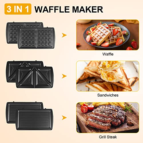Gotoll Sandwichmaker 3 in 1,Waffeleisen Sandwichtoaster,Kontaktgrill,Panini Grill,Sandwich Maker mit… – Bild 3