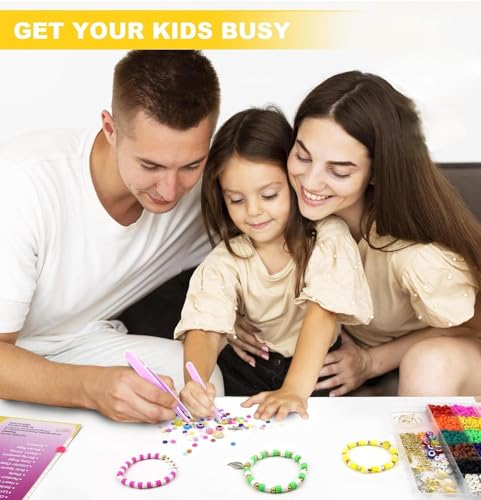 Image of DARK MAGISTER Kids Bracelet Making Kit with Colorful Beads, Rubber Bands, Charms and Tools - DIY Jewelry Craft Box for Children (Beads Set with Letter Cubes)