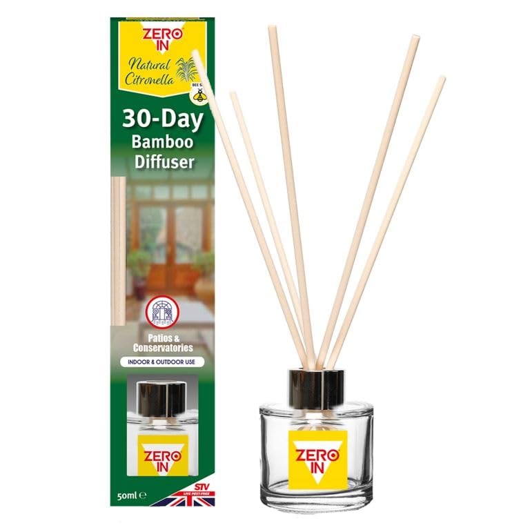 Zero in 30-Day Bamboo Diffuser - Natural Citronella Mosquito Repellent Chemical-Free Insect Protection for Indoor & Outdoor Use Eco-Friendly 30-Day Coverage