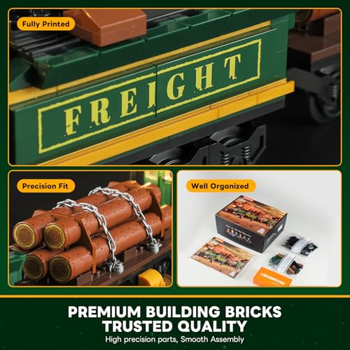 Image of Lumibricks Wild West Freight Train Lighting Building-Bricks Set - Classic 4-4-0 Locomotive Model 1524 Pcs Ideas Kit for Adult and Teens