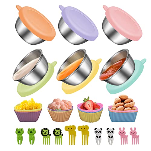 Qefuna 12 Pcs Silicone Lunch Box Dividers, 10Pcs Food Picks, 6X1.7 Oz Salad Dressing Container To Go, Lunch Accessories For Bento Box #TOP3