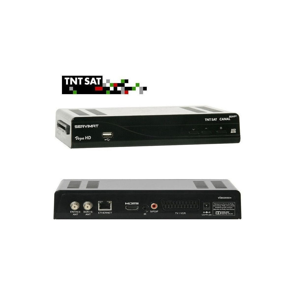 Servimat Vega Récepteur Satellite HD + Carte TNTSAT Astra 12 V/220 V Noir