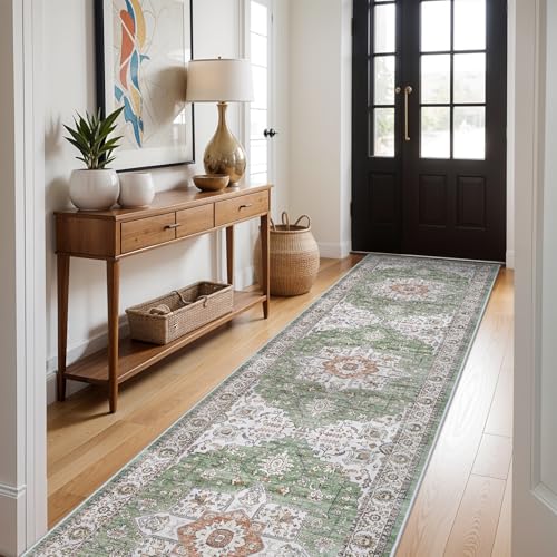 RUUGME Hallway 3X12 Runner Rugs - Kitchen Rugs Entryway Rug Runner Vintage Soft Floor Mat Stain Resistant Carpet for Bedroom Kitchen Bathroom with Non Slip Backing Floor Decoration 3x12 Sage