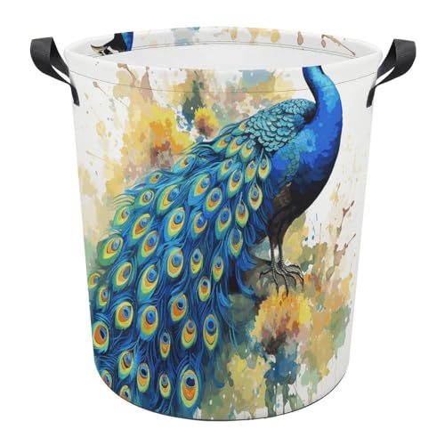 Panier à linge pliable gain de place avec grand motif paon aquarelle - 2