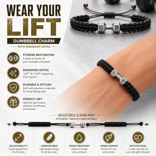 Pulsera ajustable con charm de mancuerna para fitness miniatura 2