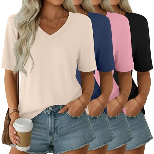 Ficerd 4 Pack Women's Half Sleeve V Neck Tops Elbow