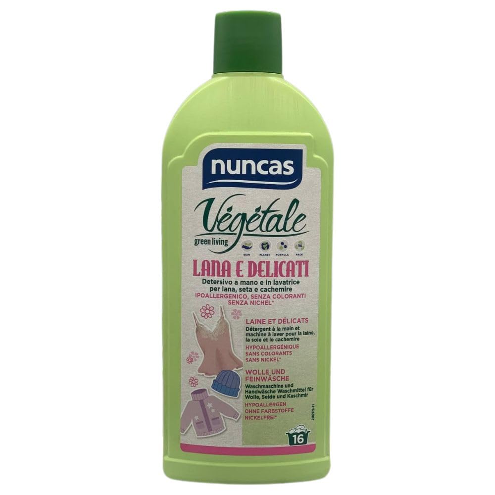Detersivo a Mano e in Lavatrice per Lana, Seta e Cachemire, Ipoallergenico, Senza Coloranti, Senza Nichel, 500ml (4 Unità)