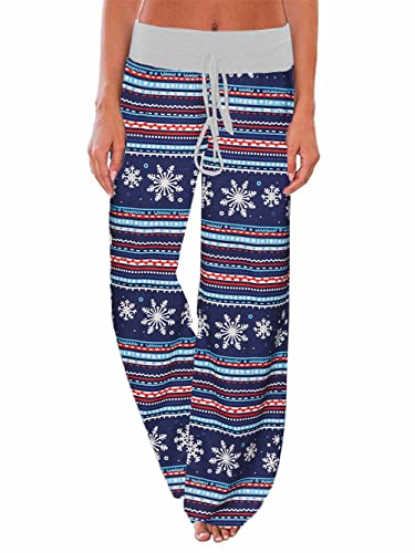 Image of iChunhua Women's Comfy Stretch Floral Print Drawstring Palazzo Wide Leg Lounge Pant