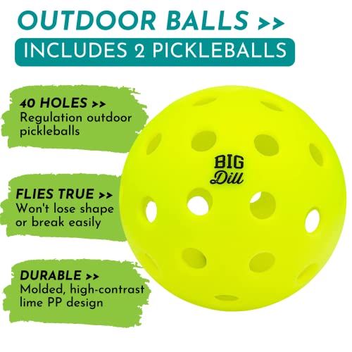 Big Dill Pickleball Paddle Set 2-Pack Pickleball Paddles with Outdoor Pickleball Balls, Paddle Covers & Carry Bag | Pickleball Paddles Set of 2 USAPA Approved - Image 6