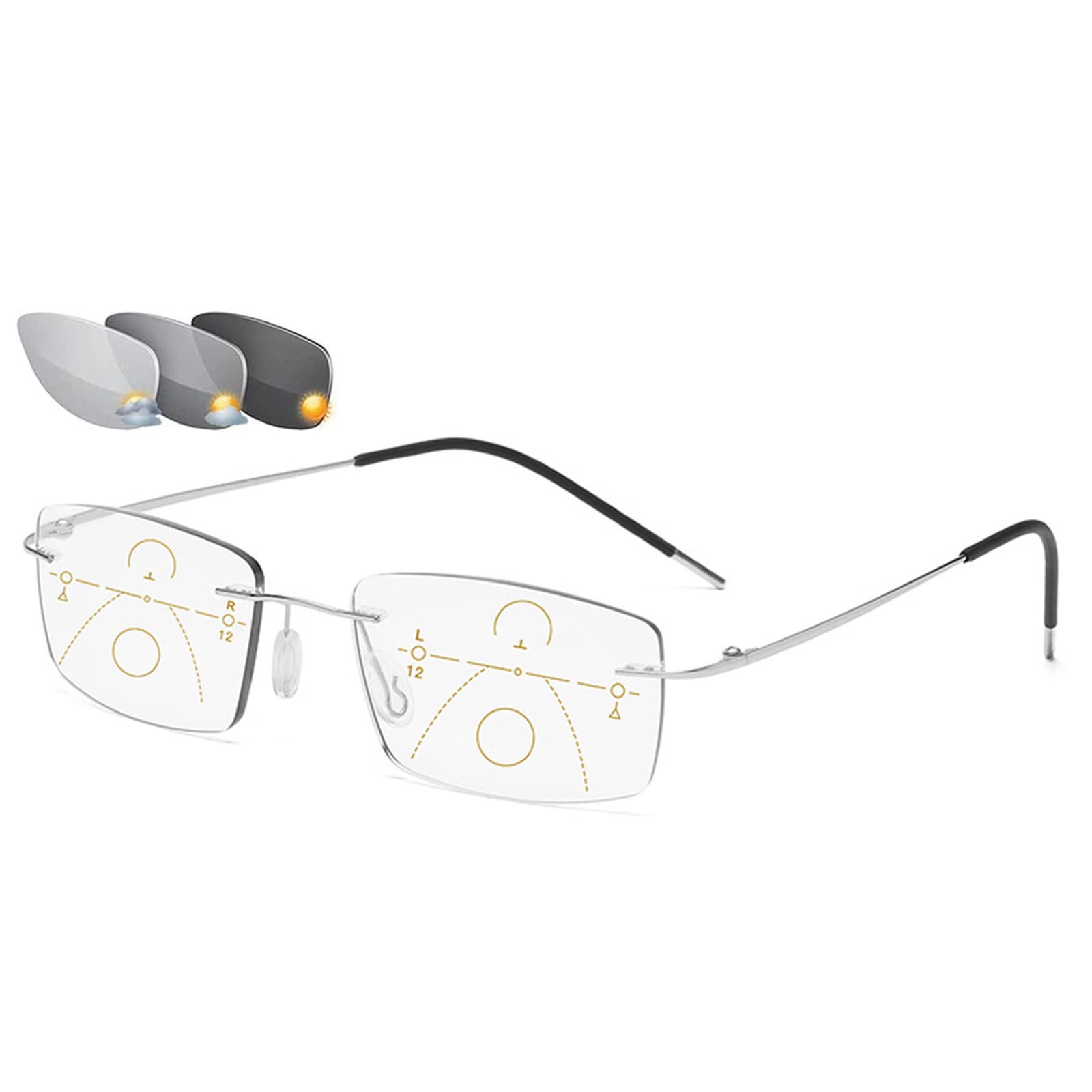 Gafas de Lectura sin Montura Hombres Mujeres Fotocromáticas Bloqueo de luz Azul Lector de Ancianos Gafas de Sol cuadradas de Titanio + 1.0 a + 3.0,Pink-+2.00