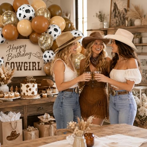 Image of Blush Brown Cow Print Balloons Cowboy Birthday Decorations Western Farm Party 60pcs 12inch Nude Brown Helium Latex Balloons for Arch Tan Coffee Balloon Farmhouse Country Cowgirl Decor