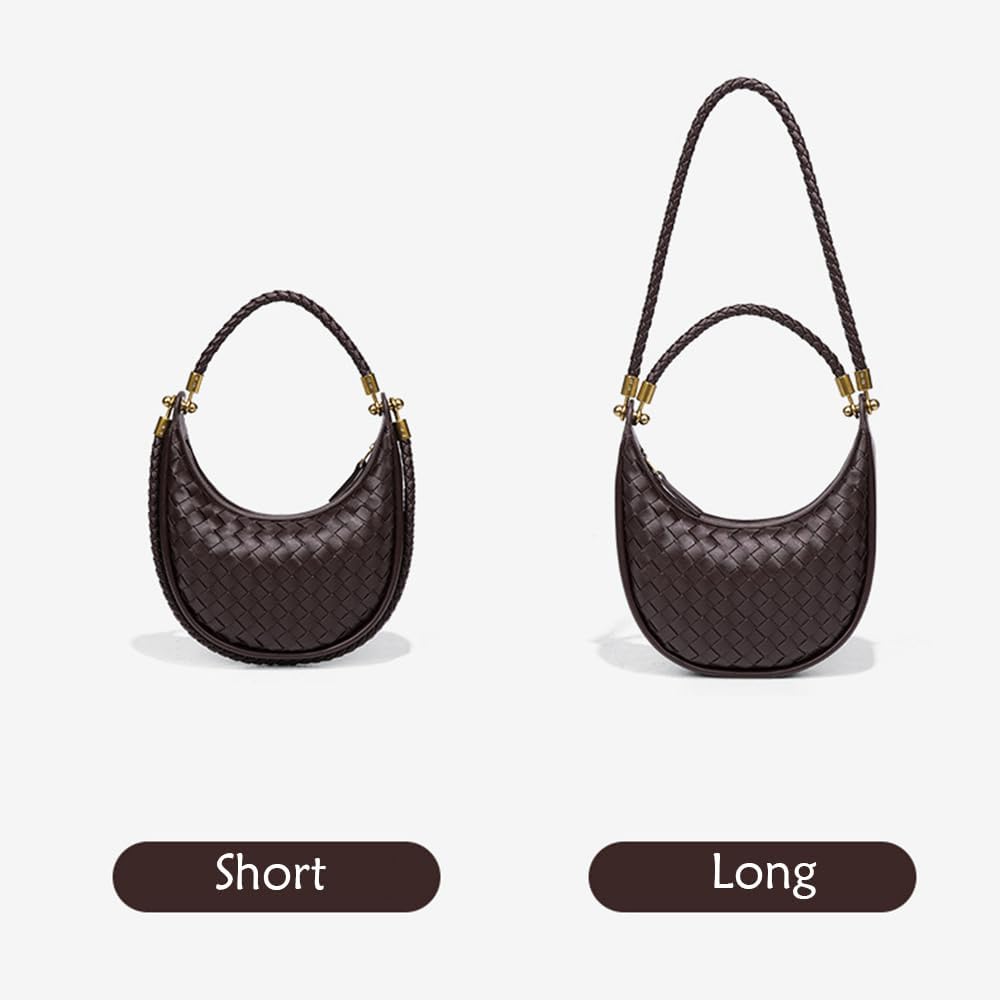 Suede Hobo Bag for Women Hand-Woven Bag Made of Suede Fabric Casual Tote Bag (Moon-Chocolate) - Image 4