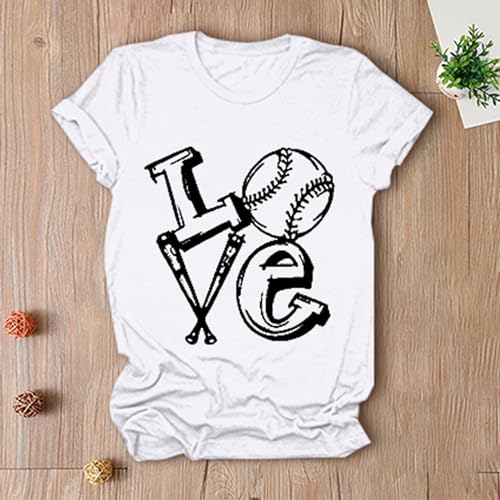 Camiseta feminina de beisebol divertida com estampa de amor e estampa fofa de softball, manga curta,