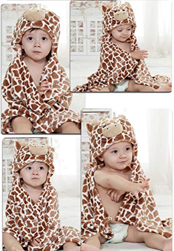 Image of TONWHAR 0-4 Years Toddlers' And Kids' Boys Girls Animal Face Hooded Blanket Baby's Bathrobe,Plush After Bath Blanket (Cow)