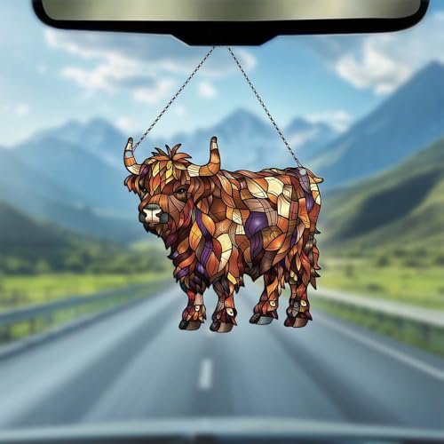 Image of Highland Cow Acrylic Ornaments Suncatcher Women Men Gifts Christmas Decor