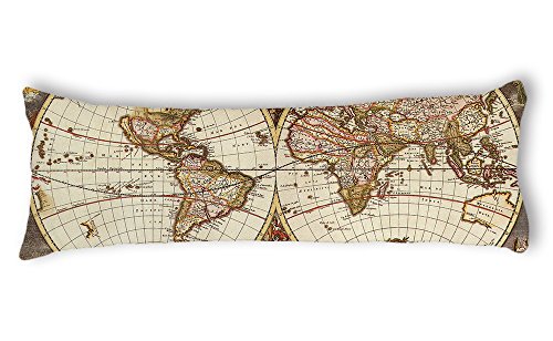 AILOVYO Retro Travel Adventure World Map Machine Washable Polyester Decorative Body Pillow Case Cover, 20