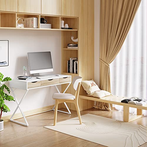 Woltu. Escritorios de Oficina, Color Blanco, Escritorio de PC, estación de Trabajo para Ordenador con 3 cajones en casa y...