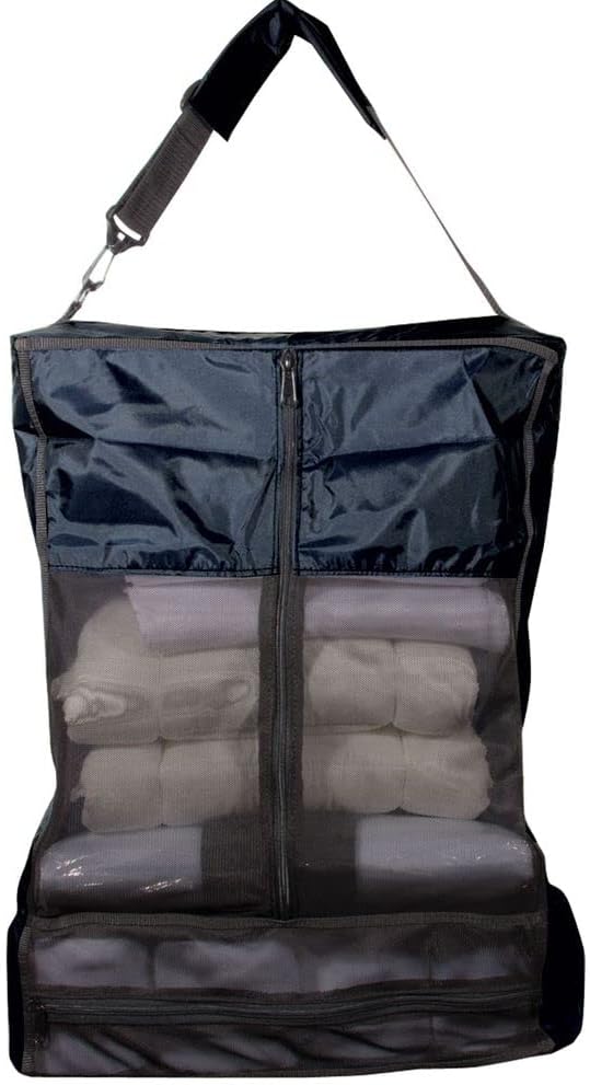 Dura-Tech Bandage & Quilt Case | Color Black | Organizes Wraps, Polos, and Bandages | Durable 420 Denier Nylon | Breathable Mesh Front | Convenient Heavy-Duty Zipper | Hangs on Stall Fronts