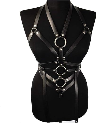 Amazon Co Jp セクシーな女性の胸ハーネスゴシックpuレザーボディハーネスチェーンウエストベルト ストラップコルセットビスチェパンクスタイルpuレザーネックレスベルト 服 ファッション小物