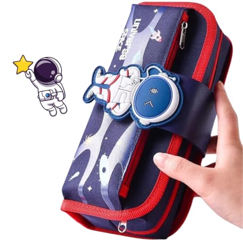 Image of Storio Space Astronaut Pencil Case Large Capacity Pen Bag,Cute Cartoon Stationery Organizer Detachable Zipper Pen Pouch,Polyester Storage Box for Boys Girls Teen Student - Multicolor