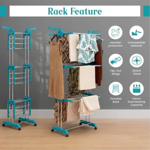 Image of LAPO Heavy Duty Cloth Dryer Stand for Drying Clothes for Indoor & Outdoor | Fodable | 360 Wheels | Anti Rust & Corrosion All Season | More Than 40 Clothes Drying | Space Saving & Adjustable (5.7 Ft)