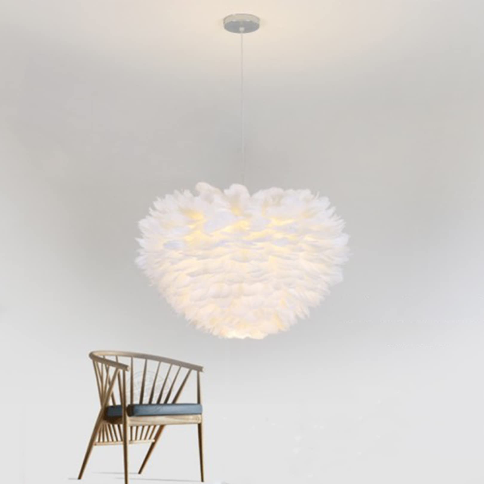 Lampe a plumes grand format 80cm luminaire suspendu doux pour salle a manger